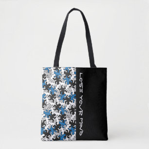 Bolso De Tela Patrón Geckos Mosaico - gris blanco azul
