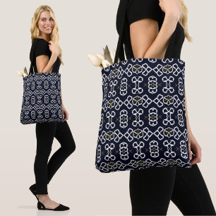 Bolso De Tela Patrón geométrico abstracto elegante en azul marin