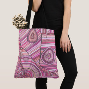 Bolso De Tela Patrón geométrico abstracto rosa con líneas curvas