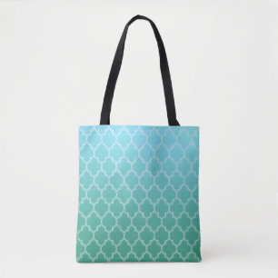 Bolso De Tela Patrón geométrico abstracto verde azulado y blanco