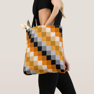 BOLSO DE TELA PATRÓN GEOMÉTRICO AMARILLO NARANJA GRIS NEGRO