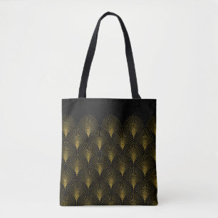 Bolso De Tela Patrón Geométrico Art-Deco Negro Y Oro