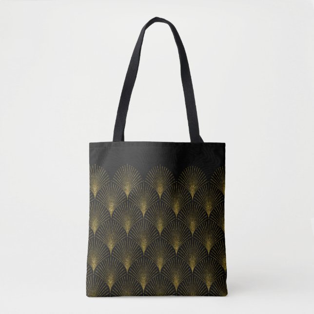 Bolso De Tela Patrón Geométrico Art-Deco Negro Y Oro (Anverso)