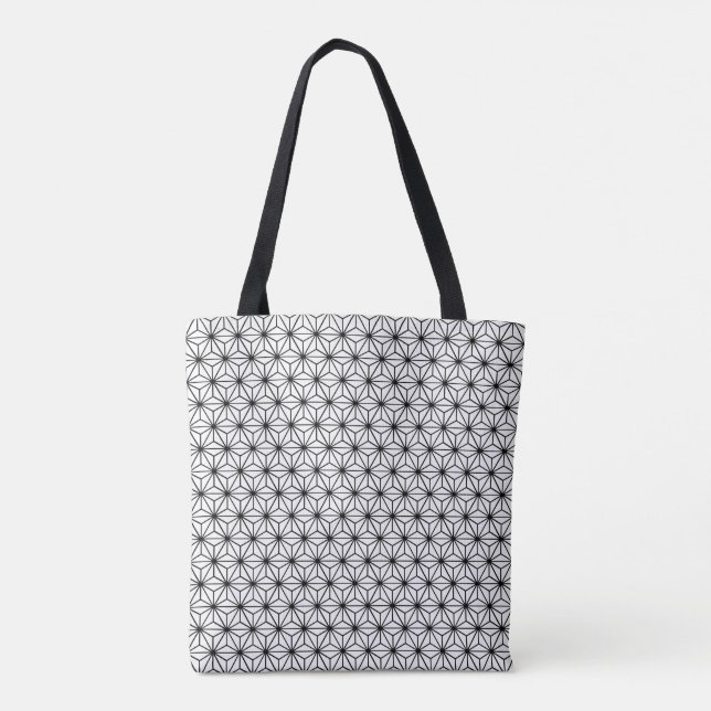 Bolso De Tela Patrón Geométrico Asanoha Japonés Blanco Y Negro (Reverso)