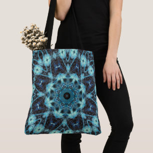 Bolso De Tela Patrón geométrico azul con resplandor radiante