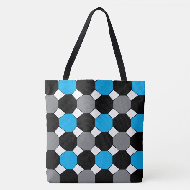 Bolso De Tela Patrón geométrico azul negro (Anverso)