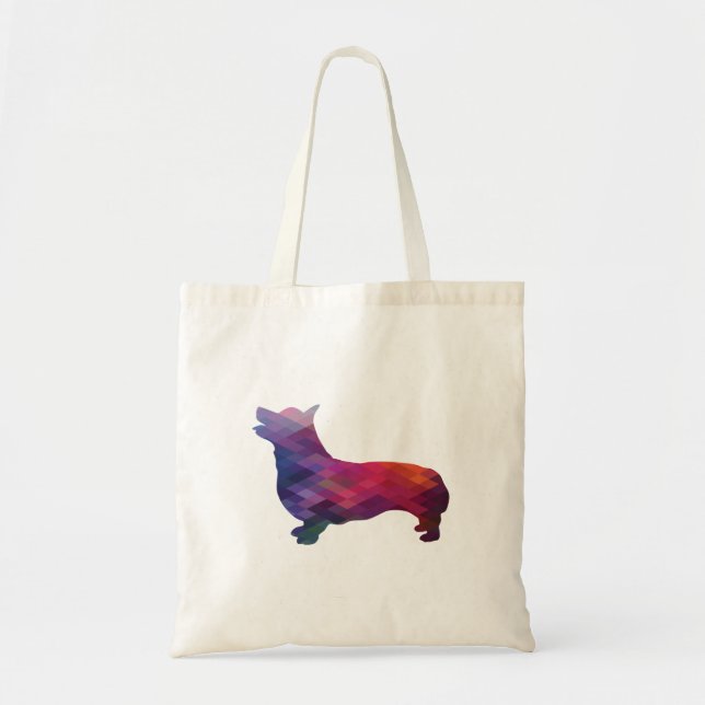 Bolso De Tela Patrón geométrico Corgi Dog Silueta púrpura (Frente)