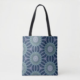Bolso De Tela Patrón geométrico de caleidoscopio añil y verde