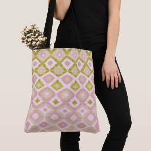 Bolso De Tela Patrón geométrico de diamantes en rosa y verde oli