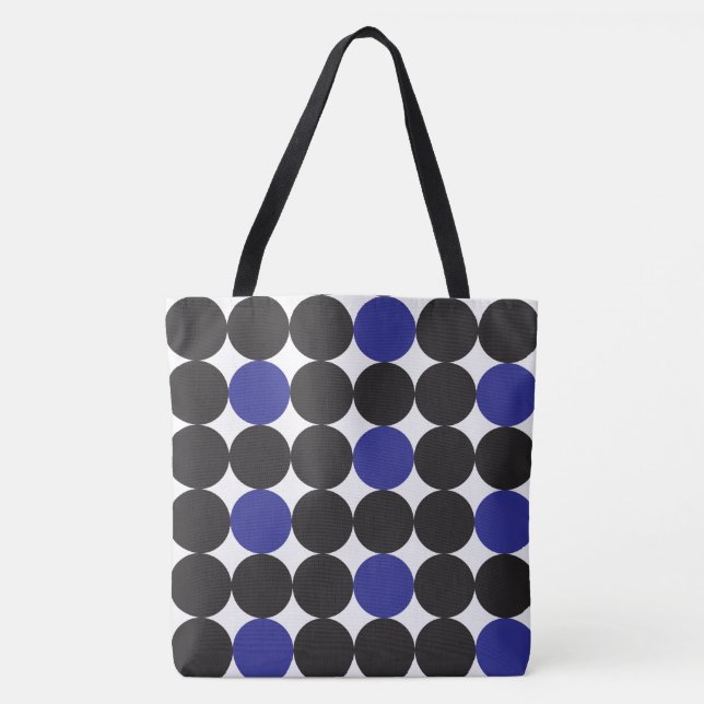 Bolso De Tela Patrón geométrico de puntos negros azul oscuro neg (Anverso)