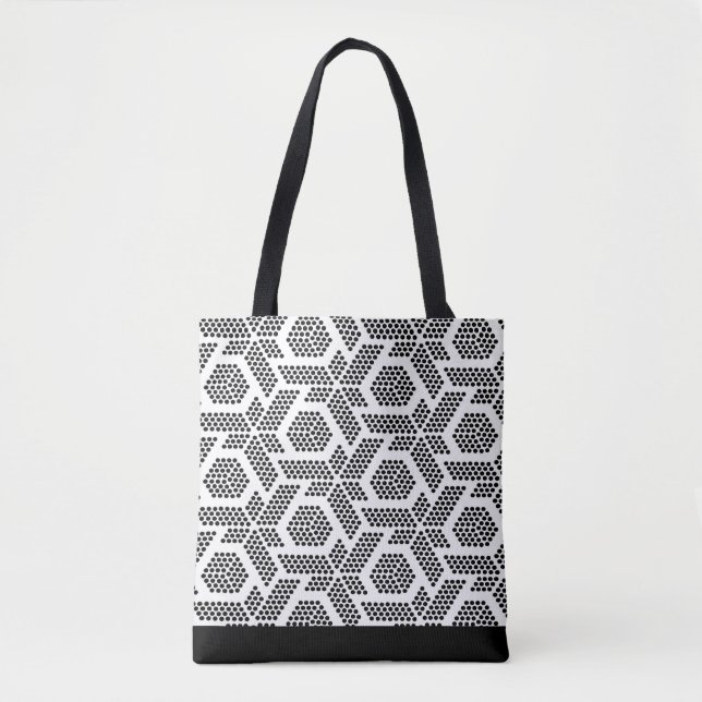 Bolso De Tela Patrón geométrico de puntos negros en blanco (Anverso)