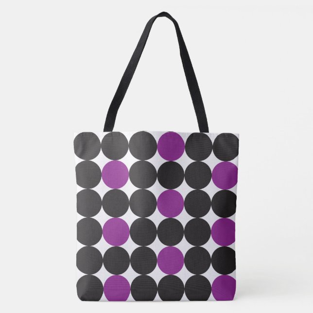 Bolso De Tela Patrón geométrico de puntos negros púrpura negrita (Anverso)