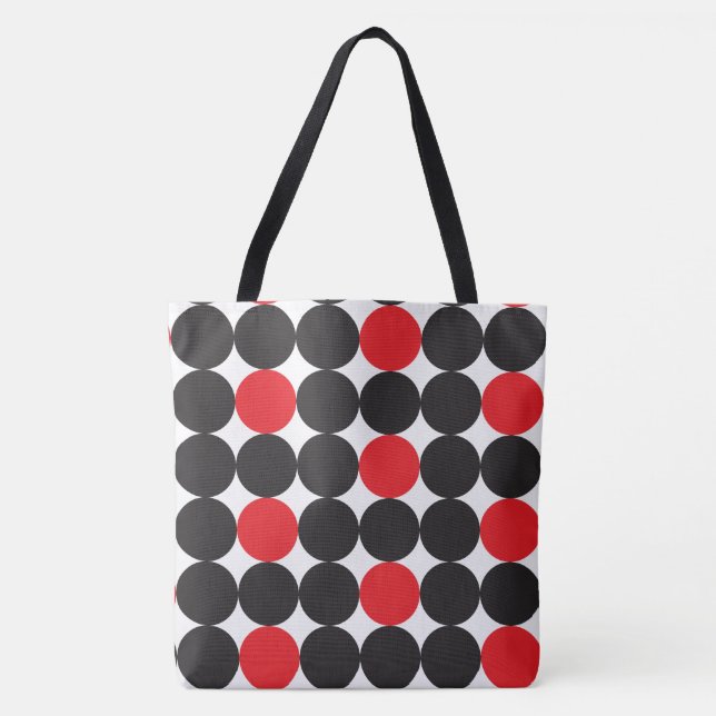 Bolso De Tela Patrón geométrico de puntos negros rojos negrita (Anverso)
