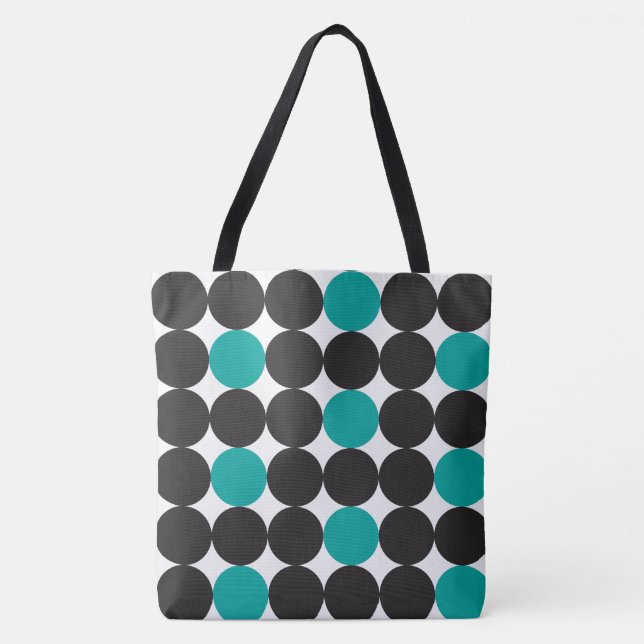 Bolso De Tela Patrón geométrico de puntos negros Verde azulados  (Anverso)