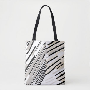 Bolso De Tela Patrón geométrico de rayas negras, blancas y grise