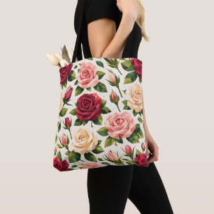 Bolso De Tela Patrón Geométrico de Rosa Adorable Rosa Roja Meloc