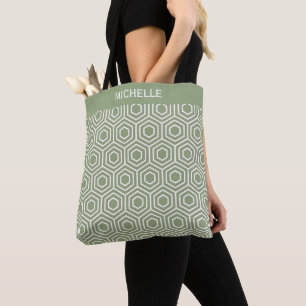 Bolso De Tela Patrón geométrico del Hexágono Verde Sage