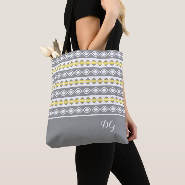 Bolso De Tela Patrón geométrico elegante amarillo y blanco gris (Detalle)