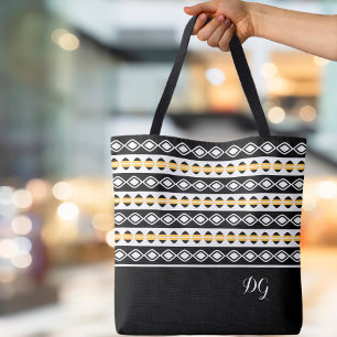 Bolso De Tela Patrón geométrico elegante de negro, amarillo y bl