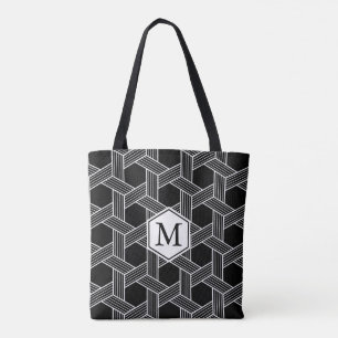 Bolso De Tela Patrón geométrico en blanco y negro