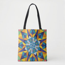 Bolso De Tela Patrón geométrico fractal azul y amarillo