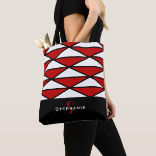 Bolso De Tela Patrón geométrico moderno chic negro y rojo person