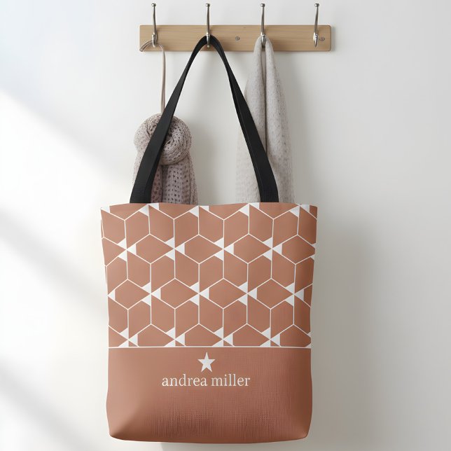 Bolso De Tela Patrón geométrico moderno con estrella Monograma (personalized tote bag with geometric pattern)