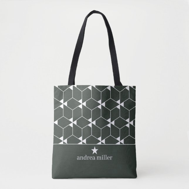 Bolso De Tela Patrón geométrico moderno con estrella Monograma (Anverso)
