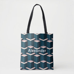 Bolso De Tela Patrón geométrico moderno de Blue Square Personali