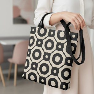 Bolso De Tela Patrón geométrico moderno de mosaico negro y beige