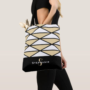 Bolso De Tela Patrón geométrico moderno negro amarillo chic pers