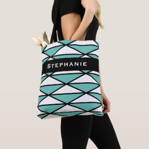 Bolso De Tela Patrón geométrico moderno negro azulado chic perso