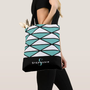 Bolso De Tela Patrón geométrico moderno negro azulado personaliz
