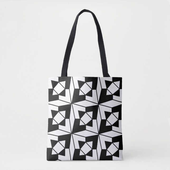 Bolso De Tela Patrón geométrico moderno negro y blanco (Anverso)