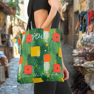 Bolso De Tela Patrón geométrico negrita con rojo, amarillo y ver