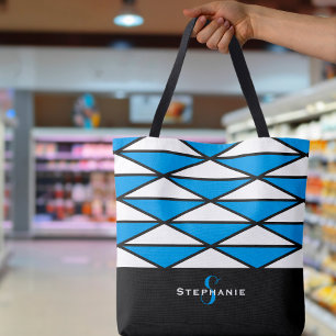 Bolso De Tela Patrón geométrico negro azul moderno personalizado
