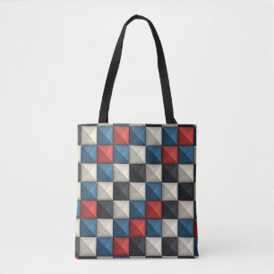 Bolso De Tela Patrón geométrico piramidal 3D - Rojo, Azul y Crem