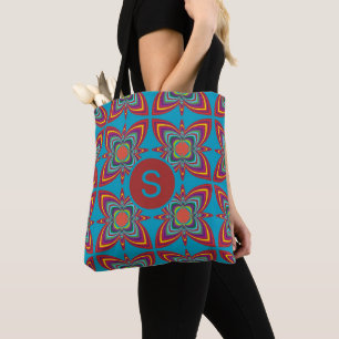 Bolso De Tela Patrón geométrico psicodélico colorido Monograma