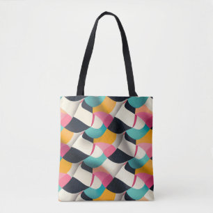Bolso De Tela Patrón geométrico retro 3D en Verde azulado, rosa,