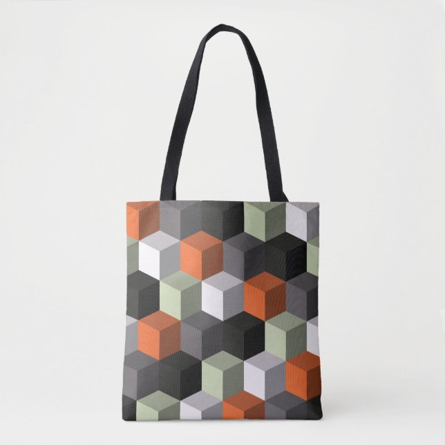 Bolso De Tela Patrón geométrico sin fisuras con cubos y volumen (Anverso)