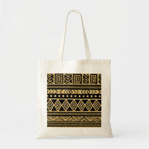 Bolso De Tela Patrón Geométrico Tribal De Oro Y Negro