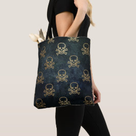 Bolso De Tela Patrón gótico Skulls de oro