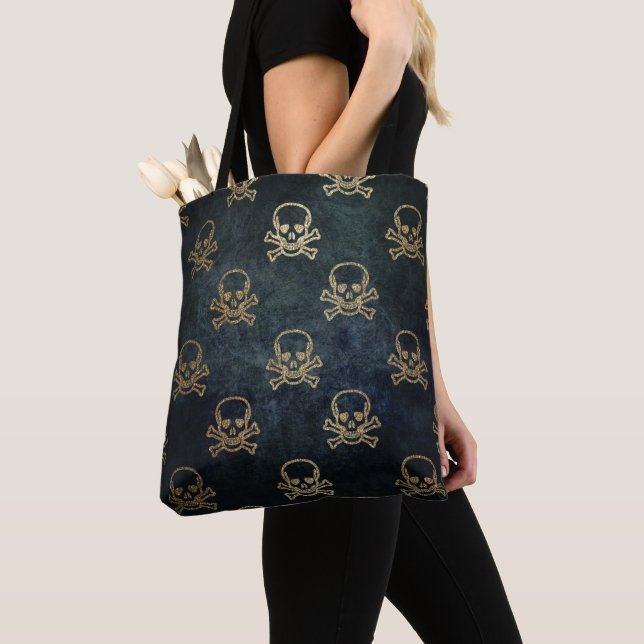 Bolso De Tela Patrón gótico Skulls de oro (Detalle)