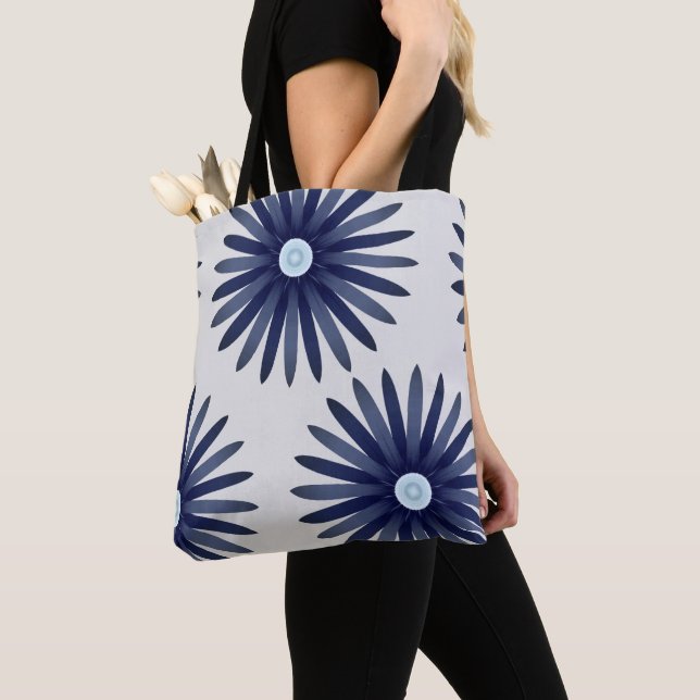 Bolso De Tela Patrón gráfico de flores azules (Detalle)