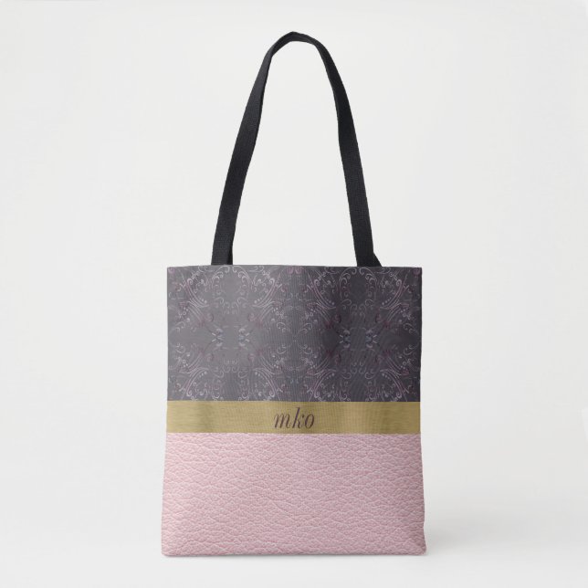 Bolso De Tela Patrón gris y rosa (Anverso)