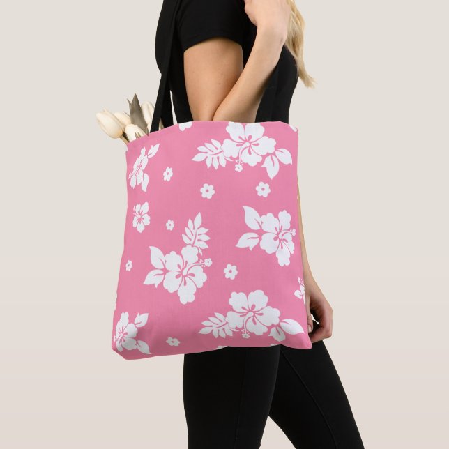 Bolso De Tela Patrón hawaiano rosa Aloha (Detalle)