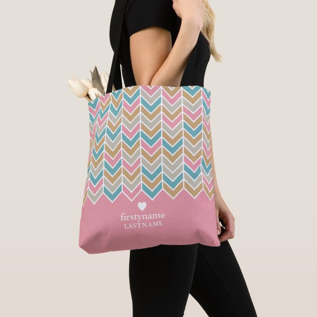 Bolso De Tela Patrón Herringbone moderno - Oro azul rosado (Detalle)