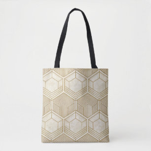 Bolso De Tela Patrón hexagonal orgánico moderno   Crema y beige