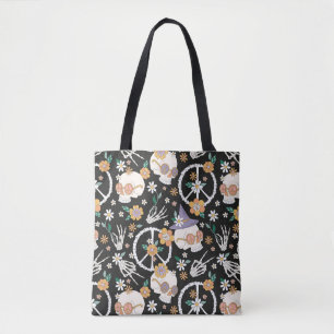 Bolso De Tela Patrón Hippie Halloween Skulls and Floween