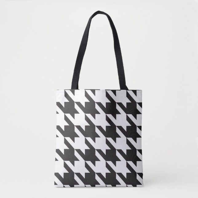 Bolso De Tela Patrón Houndstap negro y blanco (Anverso)
